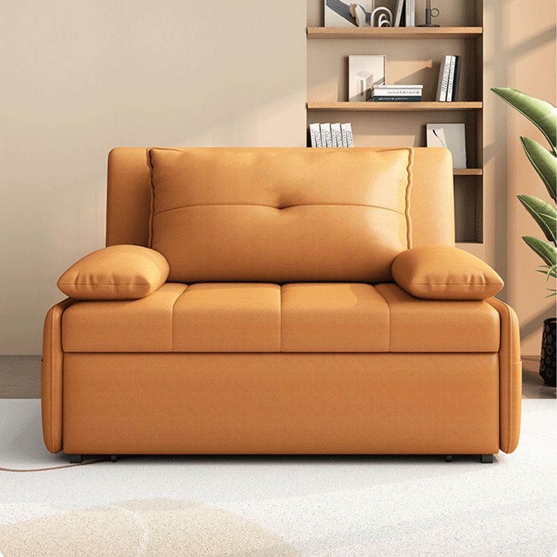 Modern Sofa Bed, Orange Faux Leather Futon and Mattress with Storage Clearhalo 'furn' 'furn_futons' 'Furniture' 'Futons & Daybeds' 'Futons' 'Living Room Furniture' 1200x1200_d716347f-5bb2-4b16-b3f7-f487e98bf830