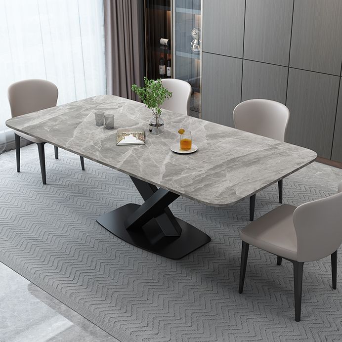 Luxury Style Sintered Stone Table Black Single Pedestal Base Rectangle Table for Home Clearhalo ' dining_table' 'Dining Tables & Seating' 'Dining Tables' 'furn' 'furn_dining_table' 'Furniture' 'furniture_dining_table' 'Kitchen & Dining Furniture' 'kitchen&dining_furn' 'kitchen' 'kitchen_dining_table' 1200x1200_d7183fab-540b-444b-b377-d742552fb814