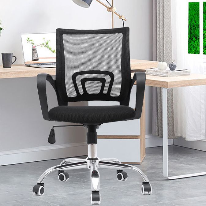 Mid Back Mesh Desk Chair Ergonomic Fixed Arms Chair with Wheels Clearhalo 'furn' 'furn_office_chair' 'Furniture' 'furniture_office_chair' 'Office Chairs' 'Office Furniture' 'office_chair' 1200x1200_d718b511-16f4-4fa6-9da6-ead857b856b3