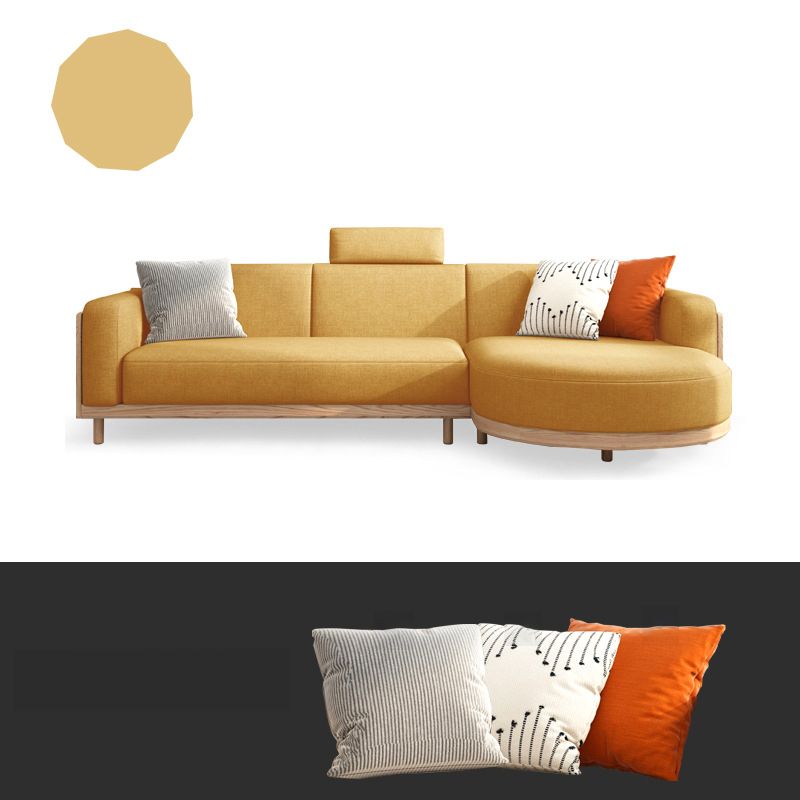 Scandinavian Linen Square Arm Sofa with Chaise with Wood Accents - 106.3" W