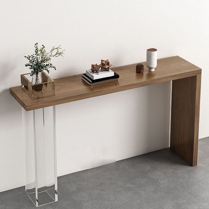 Contemporary Wooden Console Accent Table with Acrylic Bracket for Hall