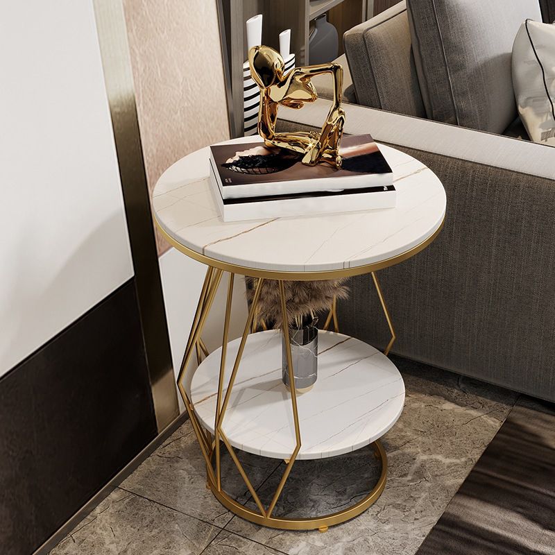 Cadre de conception de piédestal Gold / Black Fer Pitestal Rock Slab Top Top avec table d'appoint étagère