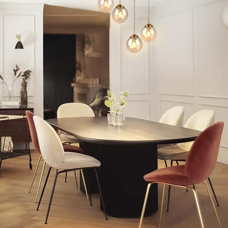 Mesa de comedor de madera maciza ovalada muebles negros modernos con doble pedestal para apartamento