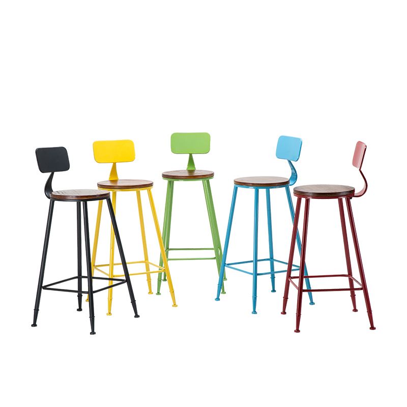 Industrial Armless Backrest Counter Stool Iron Cafe Bar Stool with Wooden Seat and Pedal Clearhalo 'Bar Furniture' 'Bar Stools' 'bar_stools' 'furn' 'furn_bar_stools' 'Furniture' 'Kitchen & Dining Furniture' 1200x1200_d723b01f-bdf6-4085-a53b-02943bf6c107