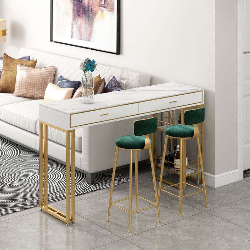 Glam Gold Metal Bar Height Pub Table Rectangle Sled Pub Height Dining Table Clearhalo 'Bar Furniture' 'Bar Tables' 'bar_tables' 'furn' 'furn_bar_tables' 'Furniture' 'furniture_bar_tables' 'Kitchen & Dining Furniture' 'kitchen&dining_furn' 'kitchen' 1200x1200_d72a7a4d-7d29-4d55-9391-b3ea1acd13e2