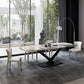 Tavolo da pranzo moderno rettangolare con piano bianco e base a X in metallo nero