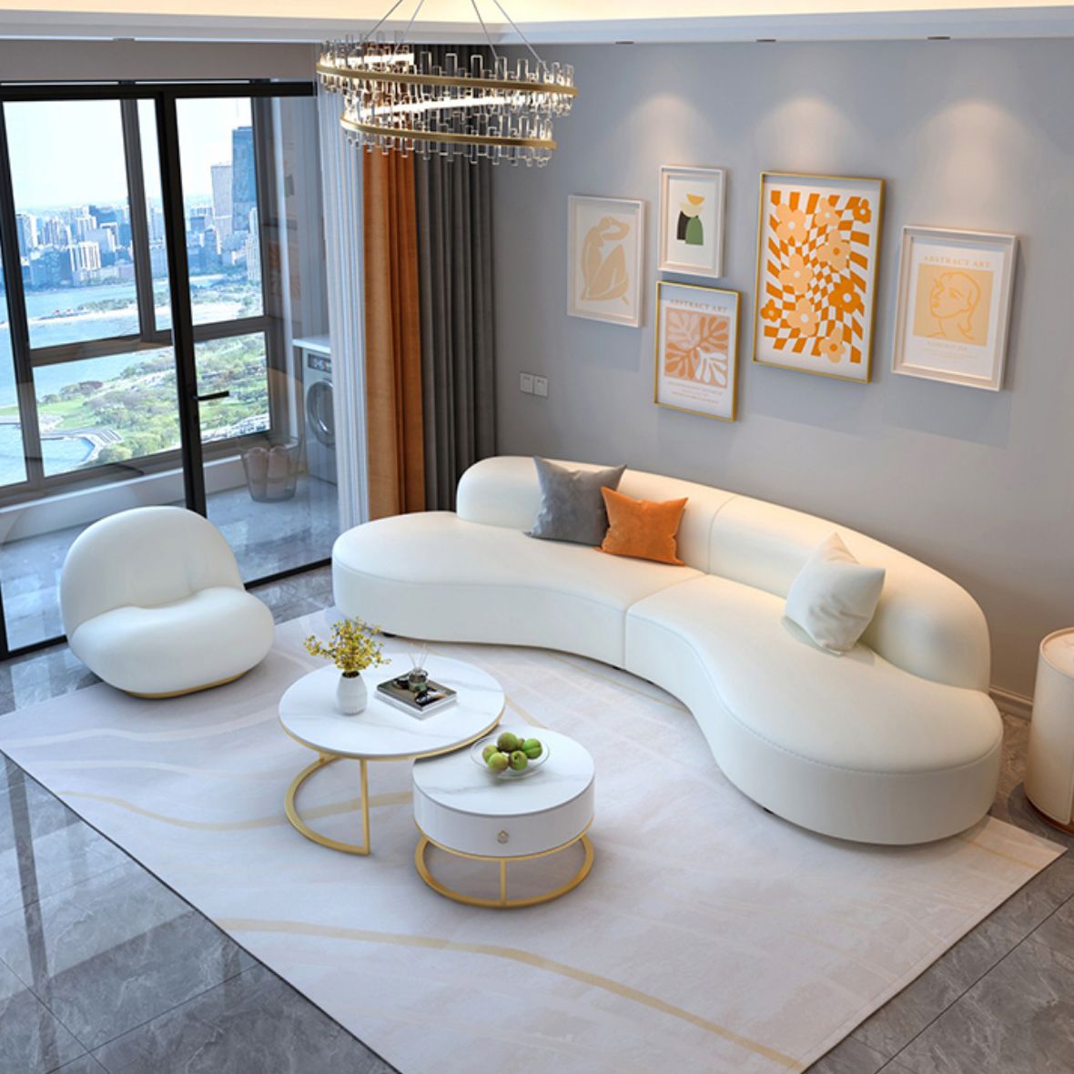 Scandinavian Beige Sectional Sofa with Tight Back Armless Sofa Clearhalo 'furn' 'furn_sectionals' 'Furniture' 'Living Room Furniture' 'Sectionals' 1200x1200_d72d4af5-bb88-4096-828b-c1efc8acb0e6