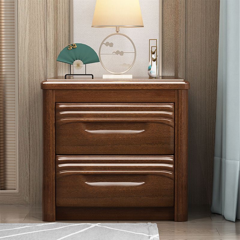 Comodino tradizionale in legno massiccio 20 "tavolo da notte alto con 2 cassetti