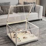 Glass Top Coffee Cocktail Table Block/4 Legs Contemporary Trunk Storage Clearhalo 'Coffee & Accent Tables' 'Coffee Tables' 'coffee_tables' 'furn' 'furn_coffee_tables' 'Furniture' 'Living Room Furniture' 1200x1200_d73bdddc-5fa0-4877-8420-6b1653d333e7