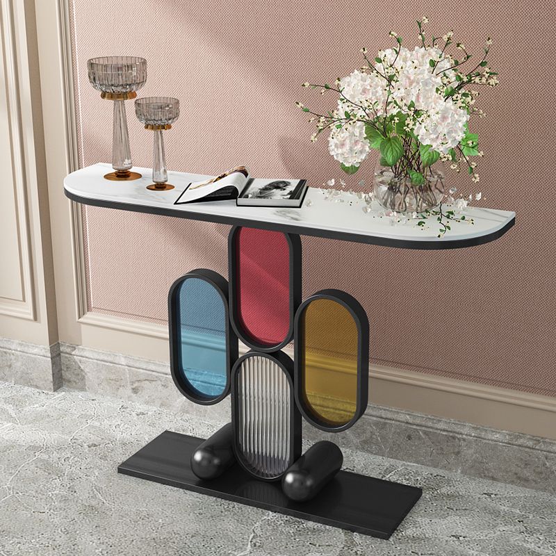 Contemporary Slate Console Table Half Moon Scratch Resistant Stain Resistant Console Clearhalo 'Console Tables' 'console_tables' 'Entry & Mudroom Furniture' 'furn' 'furn_console_tables' 'Furniture' 1200x1200_d7402e3d-64b9-4e06-ad26-3c8aae5f685c