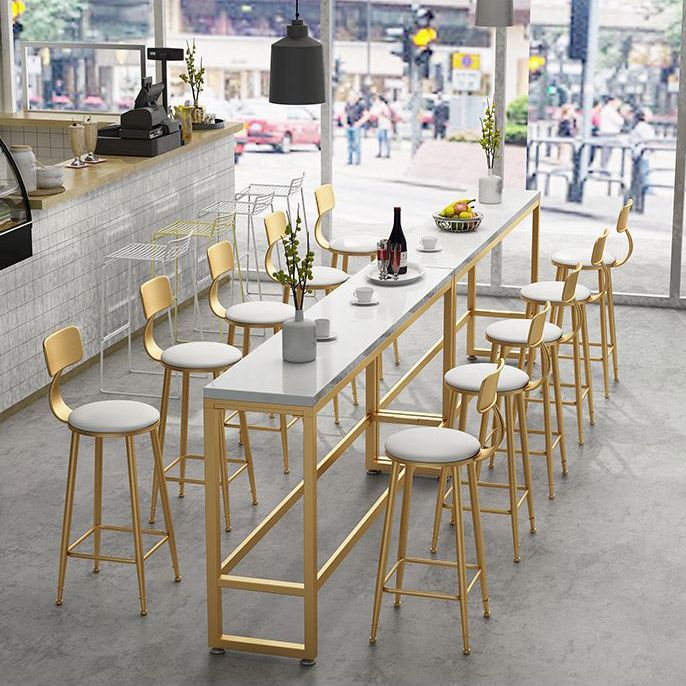 Rectangle Bar Dining Table Contemporary Bar Table with Trestle Base in Gold