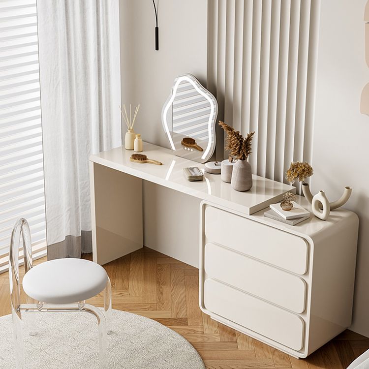 Cream Pine Wood Vanity Make up Table Set with Stool and Mirror