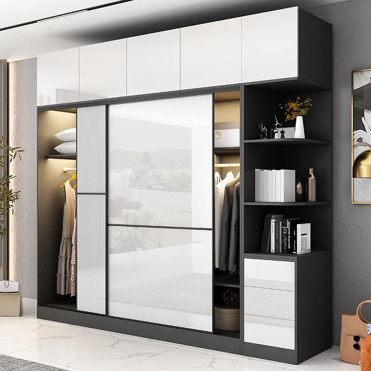 White and Black Wardrobe Armoire Engineered Wood Wardrobe Closet Clearhalo 'Armoires & Wardrobes' 'armoires_wardrobes' 'Bedroom Furniture' 'furn' 'furn_armoires_wardrobes' 'Furniture' 1200x1200_d75095bb-978e-4361-83a8-a49805e210f3
