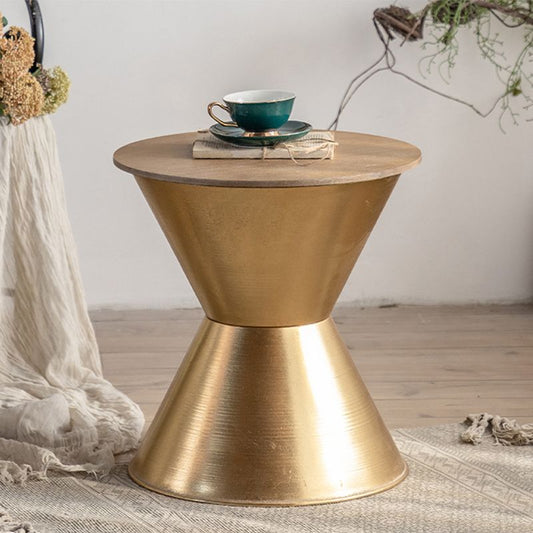 ラウンドソリッドウッドトップコーヒーテーブルアイアンペデスタルカクテルテーブル