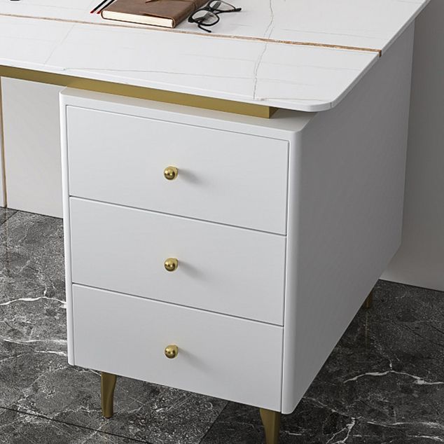 Metal Base Writing Desk Glam Style Office Desk with 3-drawer Clearhalo 'Furniture' 'furniture_office_desk' 'Office Desks' 'Office Furniture' 'office_desk' 1200x1200_d75a0211-4d99-4d47-a8e1-a874888fedaf