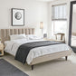 84.65 inch Wide Contemporary Bed Frame Solid Wood Bed with Upholstered Headboard