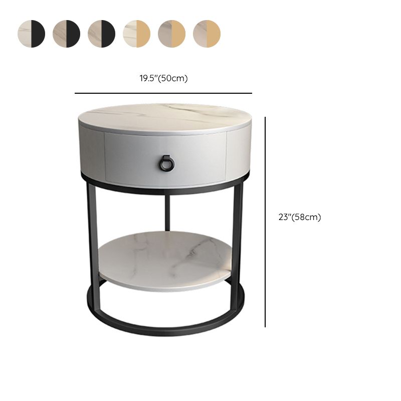 Round Slate Top End Table 22.83" Tall Iron Frame Side Table with Storage Clearhalo 'Coffee & Accent Tables' 'End & Side Tables' 'end_side_tables' 'furn' 'furn_end_side_tables' 'Furniture' 'Living Room Furniture' 1200x1200_d75ee940-79fe-4bf2-aa08-d4b456e41972