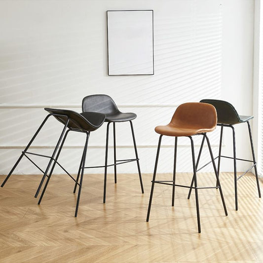 Sgabello da bar in pelle con falda in fico posteriore moderno con gambe metalliche