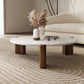 Modern Round Coffee or End Table Wood and Stone Coffee Table Beige