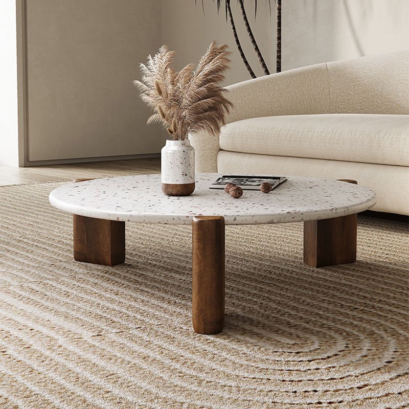 Modern Round Coffee or End Table Wood and Stone Coffee Table Beige