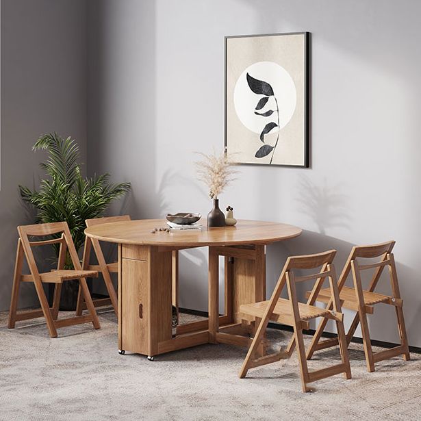 Simplicity Style Round Solid Wood Dining Site Table with Drop-Leaf Clearhalo 'Dining Tables & Seating' 'Dining Tables' 'dining_table' 'furn' 'furn_dining_table' 'Furniture' 'Kitchen & Dining Furniture' 1200x1200_d769dda2-0e55-4c68-b194-d3ef917afd7b