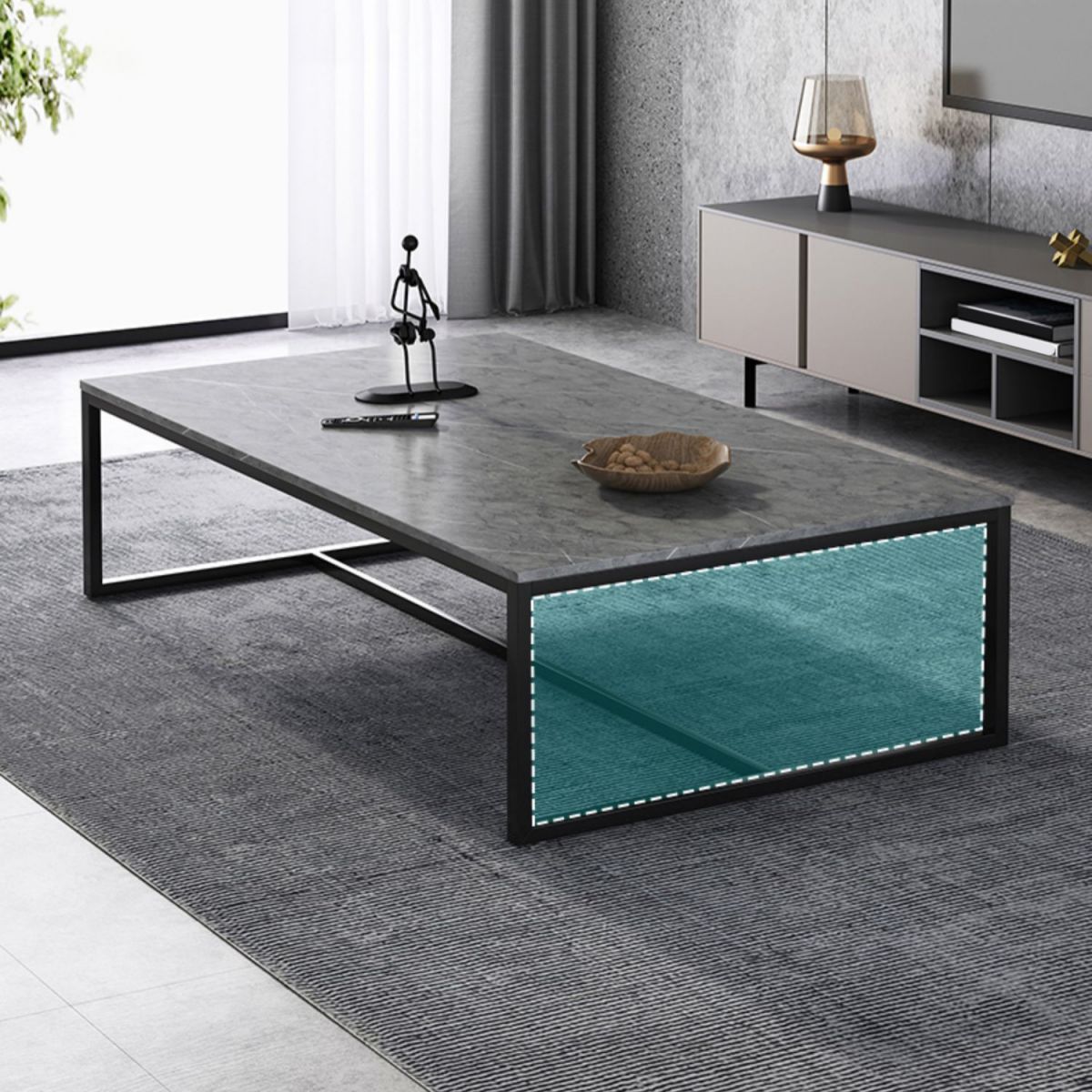 Table basse rectangulaire en bois avec base à tréteaux en acier et table de cocktail
