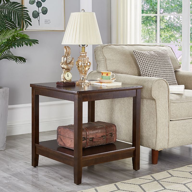 Rubberwood Double Tier End Table, Brown End Table with Storage Clearhalo 'Coffee & Accent Tables' 'End & Side Tables' 'end_side_table' 'end_side_tables' 'furn' 'furn_end_side_tables' 'Furniture' 'furniture_end_side_table' 'Living Room Furniture' 1200x1200_d77195f3-b29b-4164-86fc-1542ad6ef061