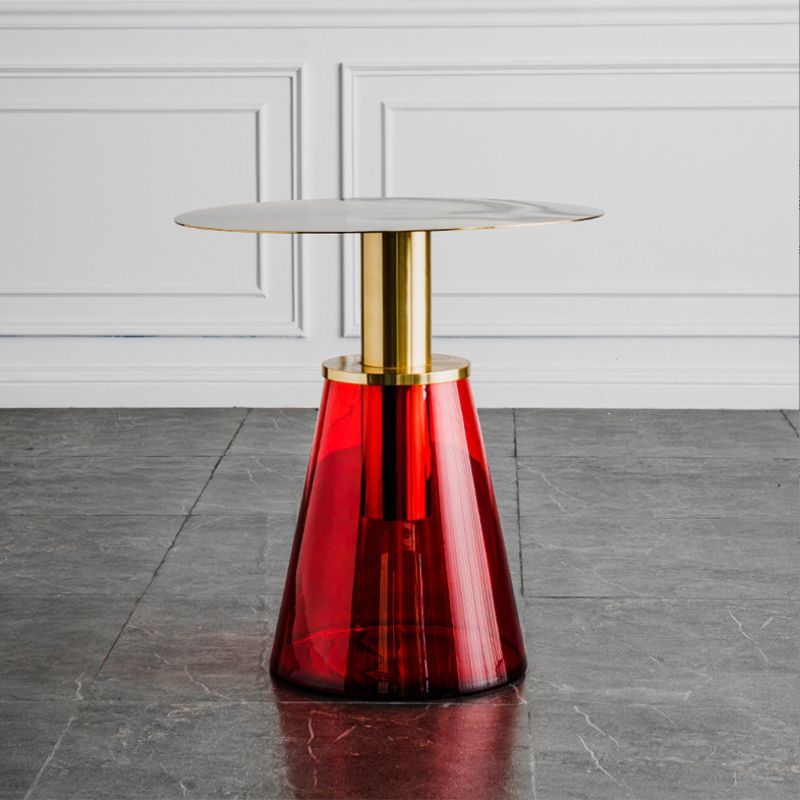 Tavolino in metallo/vetro rotondo con base laterale moderna di base a base di piedistallo