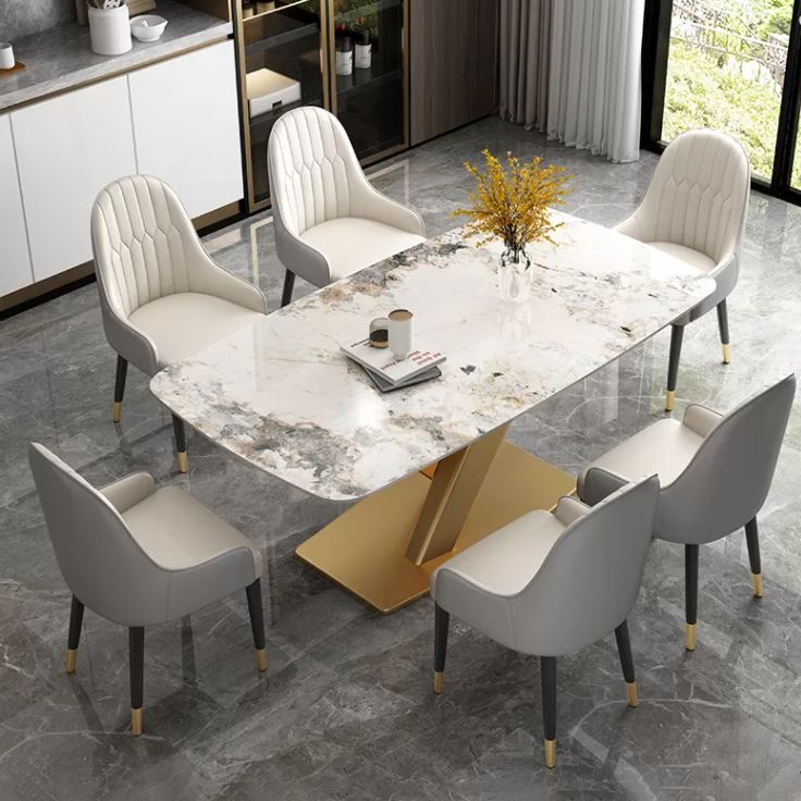 Kitchen Contemporary Sintered Stone Top Dinette Set with Pedestal Base Dining Room Furniture Clearhalo 'Dining Room Sets' 'Dining Tables & Seating' 'dining_room_set' 'furn' 'furn_dining_room_set' 'Furniture' 'furniture_dining_room_set' 'Kitchen & Dining Furniture' 'kitchen&dining_furn' 'kitchen' 1200x1200_d7745fbf-a8fd-43ce-8de2-25169c92b917