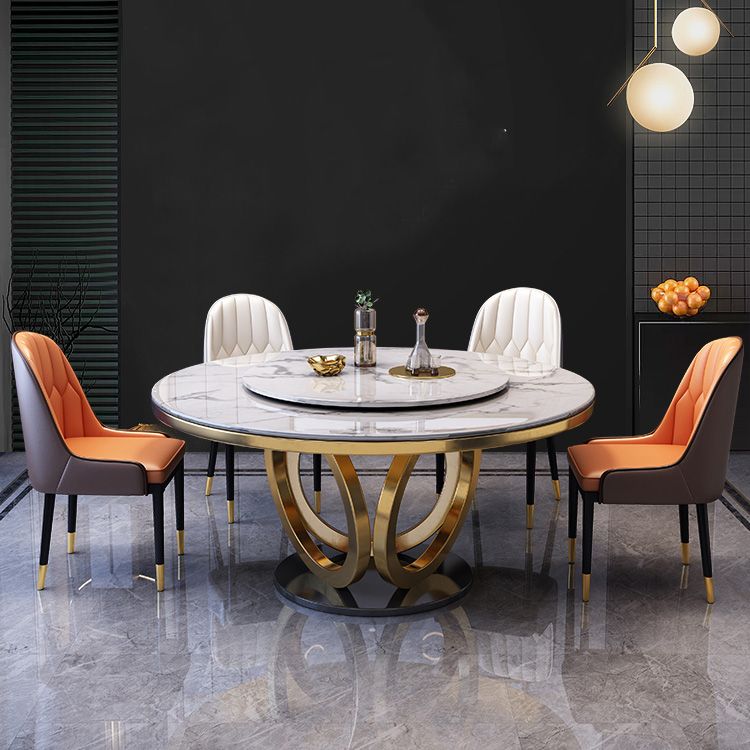 Faux Marble Dining Table Luxury Round Dining Site Table with Turntable