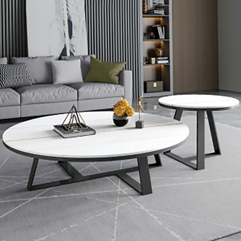 Tavolino glam in pietra ovale con base a croce di ferro 17,71 "di alto livello