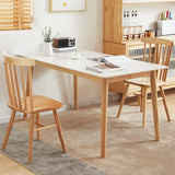Eettafel uit het midden van de eeuw met essenhouten frame en witte stenen tafel