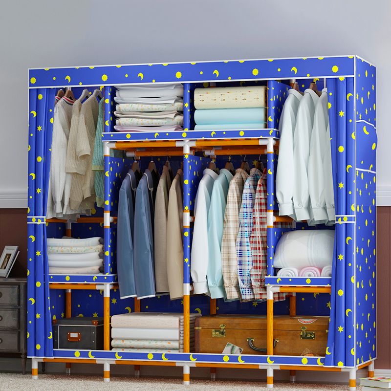 Modern Wardrobe with Clothes Rail Matte Finish Cabinet with Wood Frame