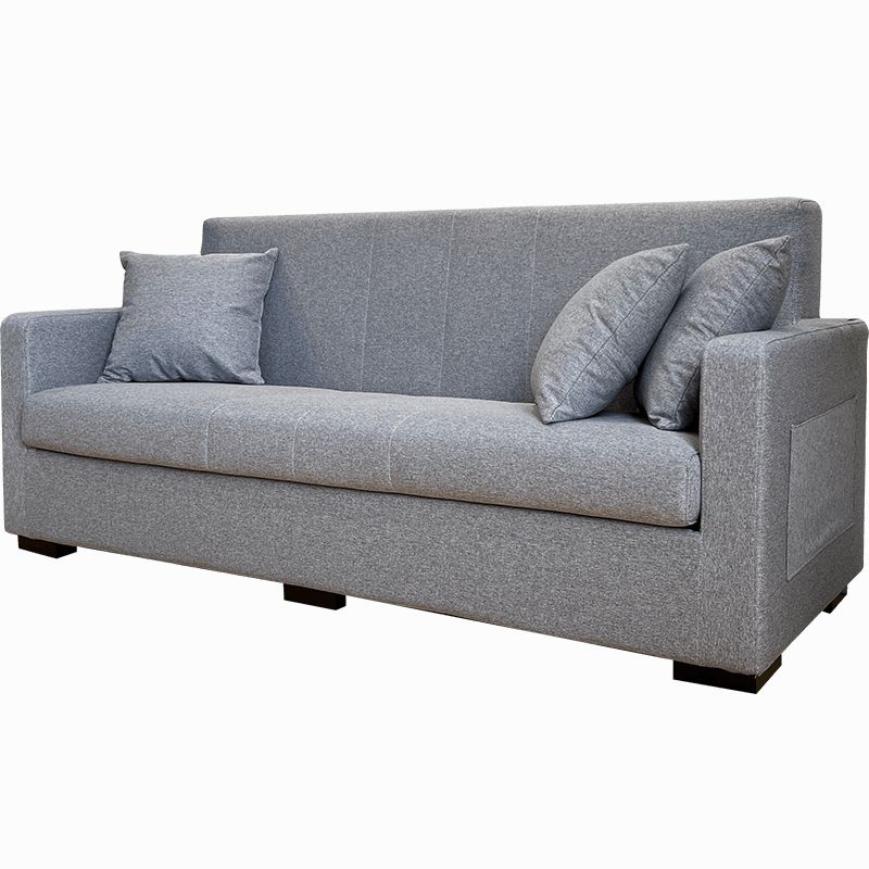 Salon contemporain biscuit arrière carré bras argent canapé stationnaire