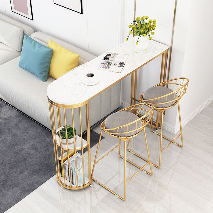 Rounded Corners Top Cocktail Bar Table Industrial Style 42-inch Height Gold Base Bar Table Clearhalo 'Bar Furniture' 'Bar Tables' 'bar_tables' 'furn' 'furn_bar_tables' 'Furniture' 'furniture_bar_tables' 'Kitchen & Dining Furniture' 'kitchen&dining_furn' 'kitchen' 1200x1200_d782259d-0a84-4537-88d7-9de292b71a7a