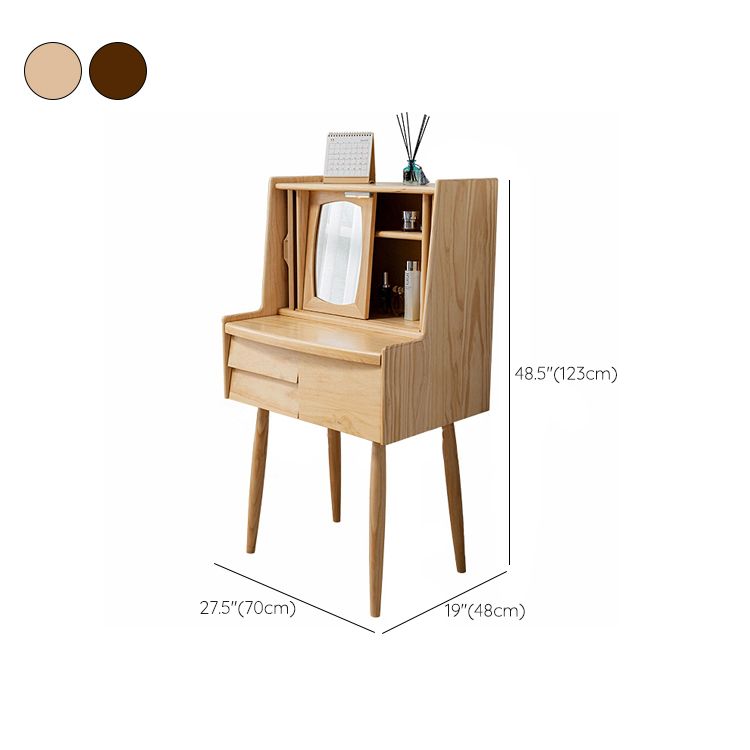 Taburete de tocador de mesa de maquillaje de madera sólida con cajones y espejo en Brone