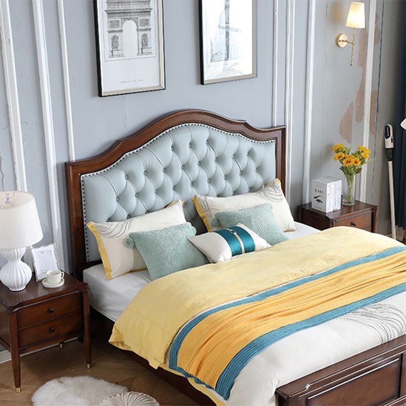 Lit de panneau traditionnel marron avec lit de tête de lit rembourré de rangement, 59,05 "de haut