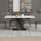 Mesa de comedor industrial de piedra sinterizada Mesa rectangular con base de pedestal de metal