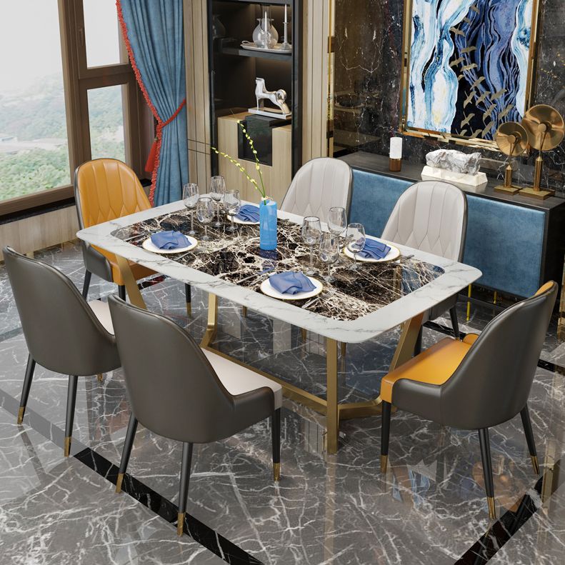 Metal Traditional Luxury Rectangle Table Marble Top Table with Trestle Base Clearhalo ' dining_table' 'Dining Tables & Seating' 'Dining Tables' 'furn' 'furn_dining_table' 'Furniture' 'furniture_dining_table' 'Kitchen & Dining Furniture' 'kitchen&dining_furn' 'kitchen' 'kitchen_dining_table' 1200x1200_d78f3f10-7beb-48cc-9cff-42e5bfd692c1
