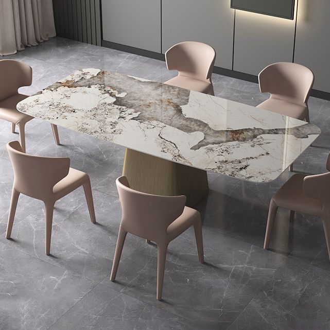 Modern Style Rectangle Dining Table Sintered Stone Pedestal Dining Table for Home Use Clearhalo ' dining_table' 'Dining Tables & Seating' 'Dining Tables' 'furn' 'furn_dining_table' 'Furniture' 'furniture_dining_table' 'Kitchen & Dining Furniture' 'kitchen&dining_furn' 'kitchen' 'kitchen_dining_table' 1200x1200_d79085a1-8956-4423-94ef-da66710e0c02