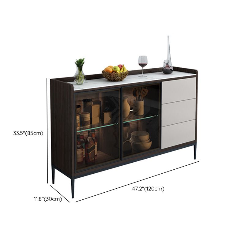 Glam Cabinets Buffet Stand 3 Drawers Glass Doors Buffet Sideboard Clearhalo 'buffet_sideboard' 'Buffets & Sideboards' 'furn' 'furn_buffet_sideboard' 'Furniture' 'Kitchen & Dining Furniture' 1200x1200_d7913174-ef54-4a9e-a1ca-540cd10d2430