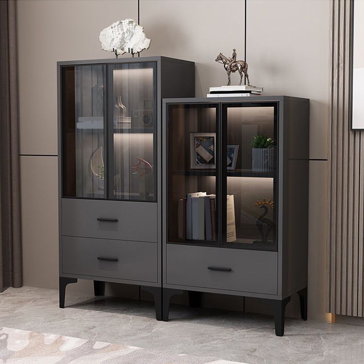Glam Glass Door Server Wood Dinner Server Cabinet without LED Lights Clearhalo 'buffet_sideboard' 'Buffets & Sideboards' 'furn' 'furn_buffet_sideboard' 'Furniture' 'Kitchen & Dining Furniture' 1200x1200_d79c950b-8345-4438-afb9-1ead47db30ec