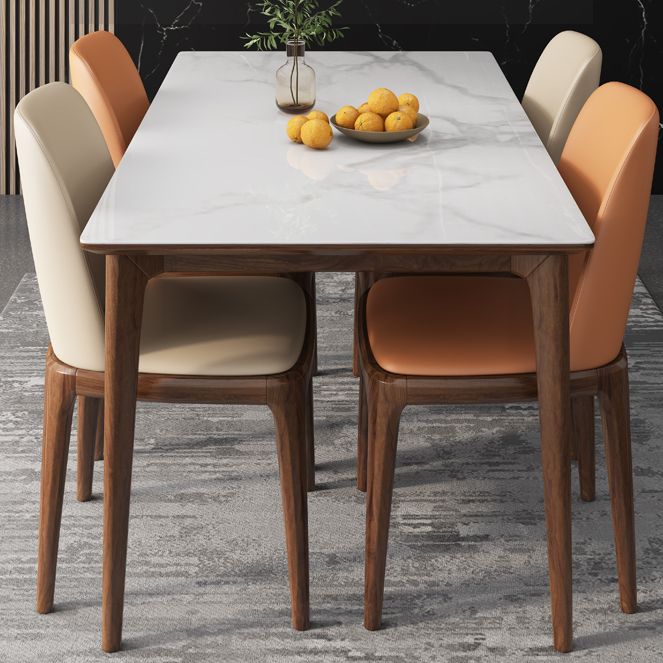 Rectangle 4 Legs Mid-Century Dining Table White Tone Fixed Table with Sintered Stone Clearhalo ' dining_table' 'Dining Tables & Seating' 'Dining Tables' 'furn' 'furn_dining_table' 'Furniture' 'furniture_dining_table' 'Kitchen & Dining Furniture' 'kitchen&dining_furn' 'kitchen' 'kitchen_dining_table' 1200x1200_d79d847a-81b0-4c43-9a0a-d9137c61c7be