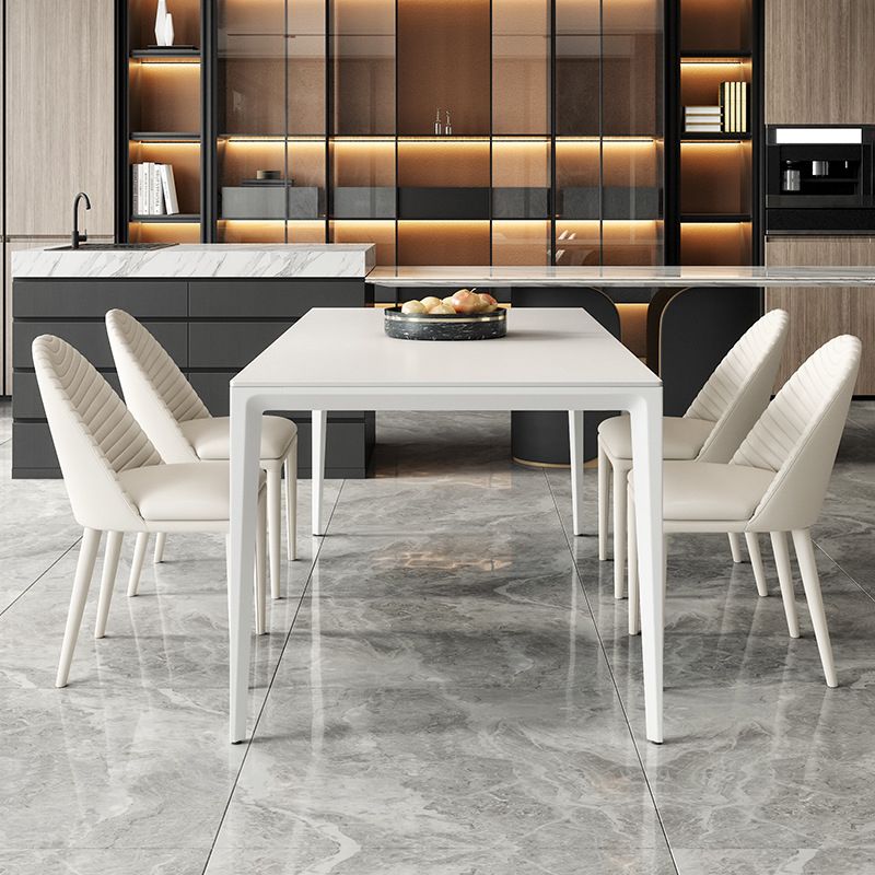 Simplicity Rectangle Dining Table Sintered Stone Table with 4 White Legs Clearhalo ' dining_table' 'Dining Tables & Seating' 'Dining Tables' 'Furniture' 'furniture_dining_table' 'Kitchen & Dining Furniture' 'kitchen&dining_furn' 'kitchen' 'kitchen_dining_table' 1200x1200_d79e5420-8992-4af4-a486-c2419e2cbae6