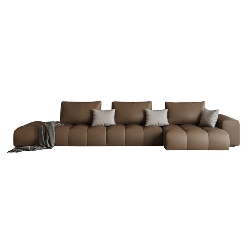 Dark Brown Faux Leather Sectional Stain-Resistant One Arm Sectional for Living Room Clearhalo 'furn' 'furn_sectionals' 'Furniture' 'Living Room Furniture' 'Sectionals' 1200x1200_d79f05d8-c310-41f9-9844-0bb8a3c7524c