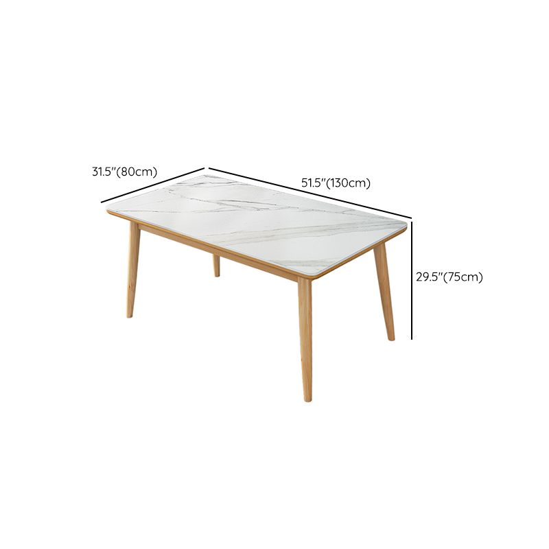 Modern White Rectangle Stone Dining Table with Solid Wood Legs