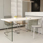 Rectangular Dining Table Modern Wood Tabletop with Acrylic Double Pedestal Base