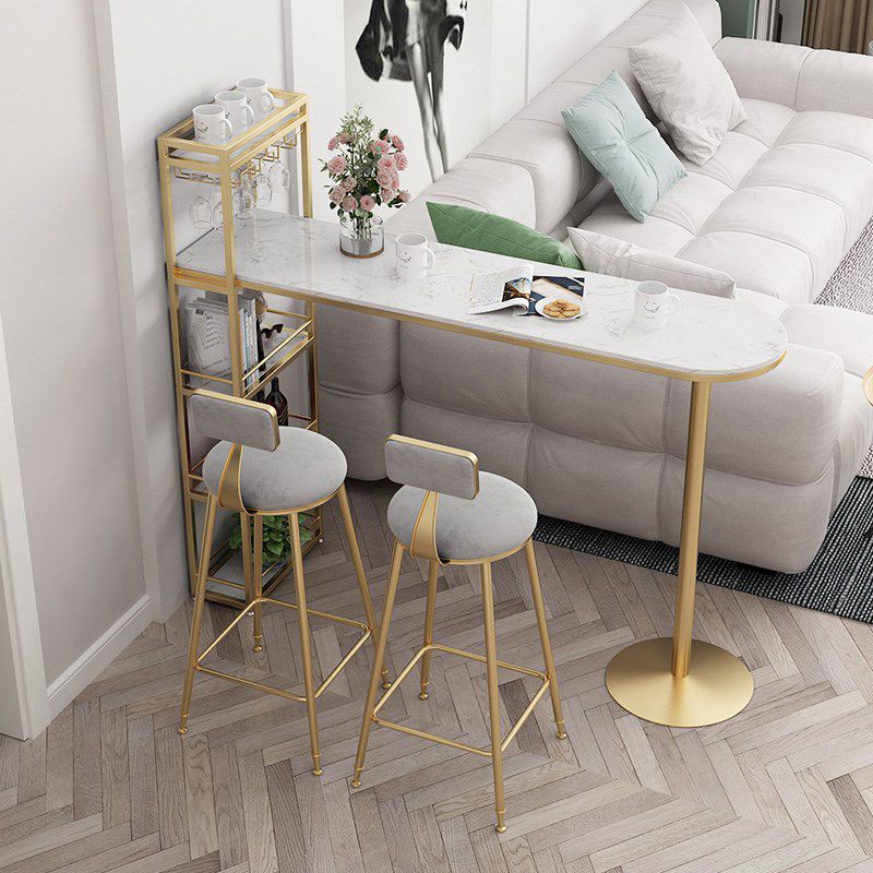 Modern Iron Bar Dining Table Faux Marble Top Indoor Bistro Table with Wine Rack Clearhalo 'Bar Furniture' 'Bar Tables' 'bar_tables' 'furn' 'furn_bar_tables' 'Furniture' 'furniture_bar_tables' 'Kitchen & Dining Furniture' 1200x1200_d7a76d3b-c9a9-4bf4-8f6c-66d03e726294