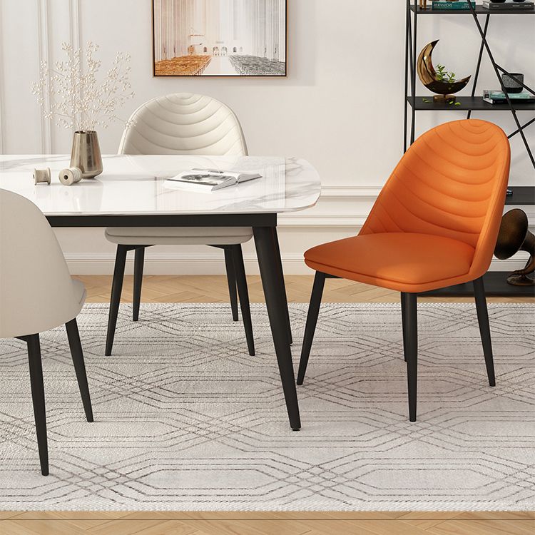 Contemporary Metal Dining Chairs Upholstered Armless Dining Leather Chairs for Home Use Clearhalo ' kitchen&dining_furn' 'Dining Chairs' 'Dining Tables & Seating' 'dining_chair' 'furn' 'furn_dining_chair' 'Furniture' 'furniture_dining_chair' 'Kitchen & Dining Furniture' 'kitchen' 1200x1200_d7a82a28-e655-4d8e-92c7-3ab29f784f36