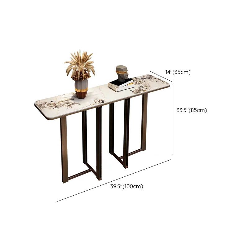 Modern Rectangular Console Table Stone Console Sofa Table in White and Gold